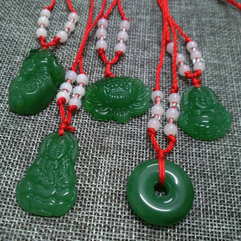 Buddhist Woven Necklace Lotus Guanyin jade Buddha Pendant Long Life Lock Pendant Lucky Necklace