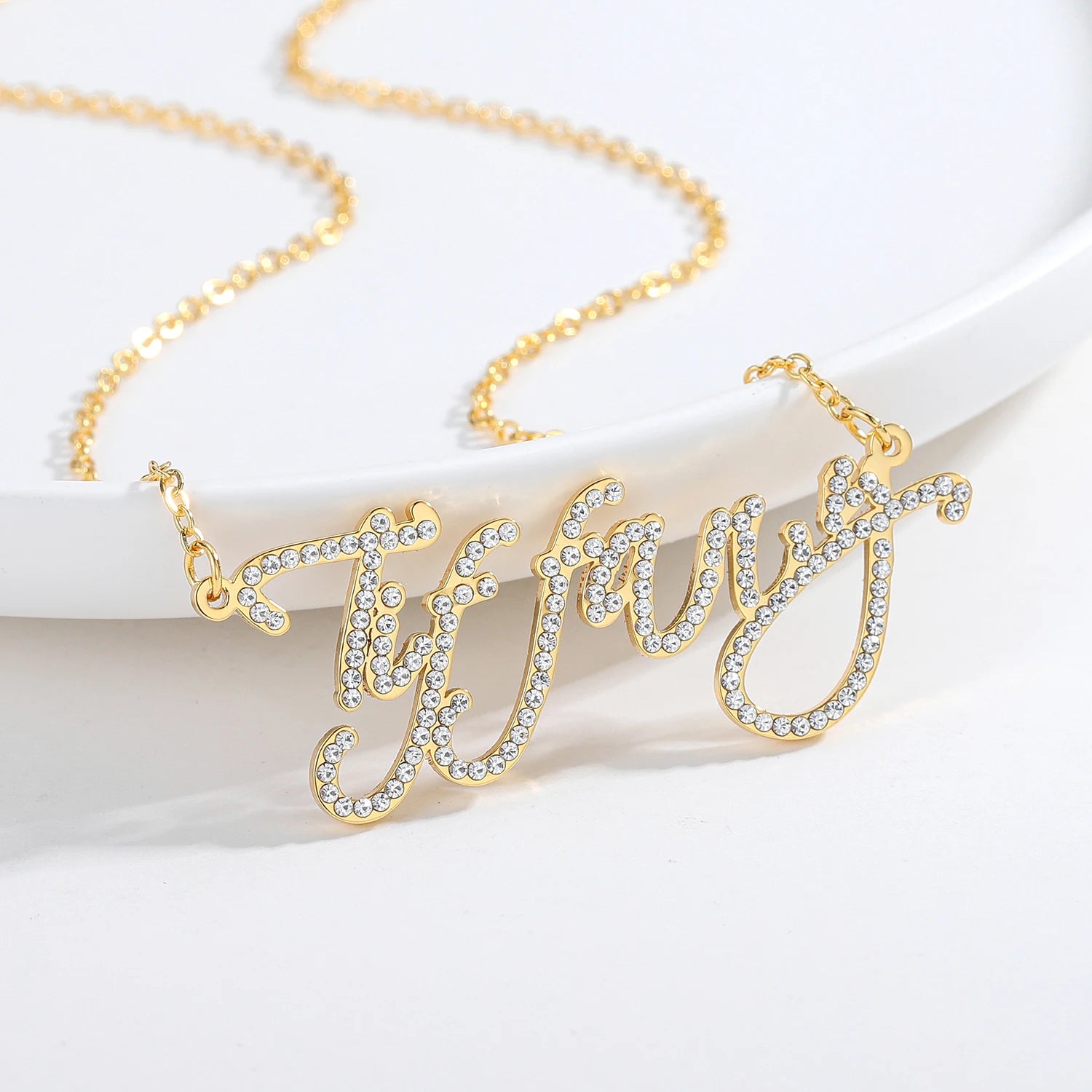 Custom Crystal Name Necklace For Women Iced Out Letter Diamond Nameplate