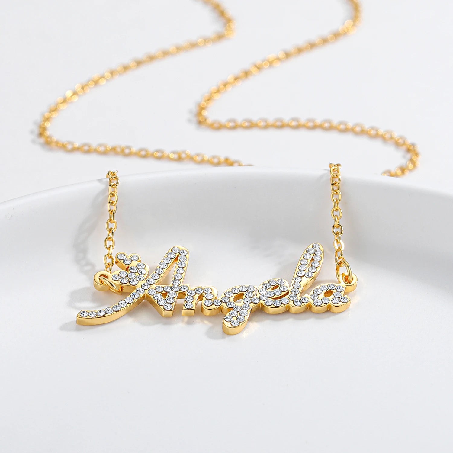 Custom Crystal Name Necklace For Women Iced Out Letter Diamond Nameplate