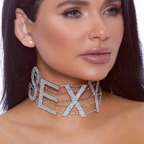 Rhinestone Collar Choker Personality English Letter SEXY Neckchain