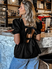 Fashion Backless Short Sleeve Shirts For Women Casual Back Lace Up Tops