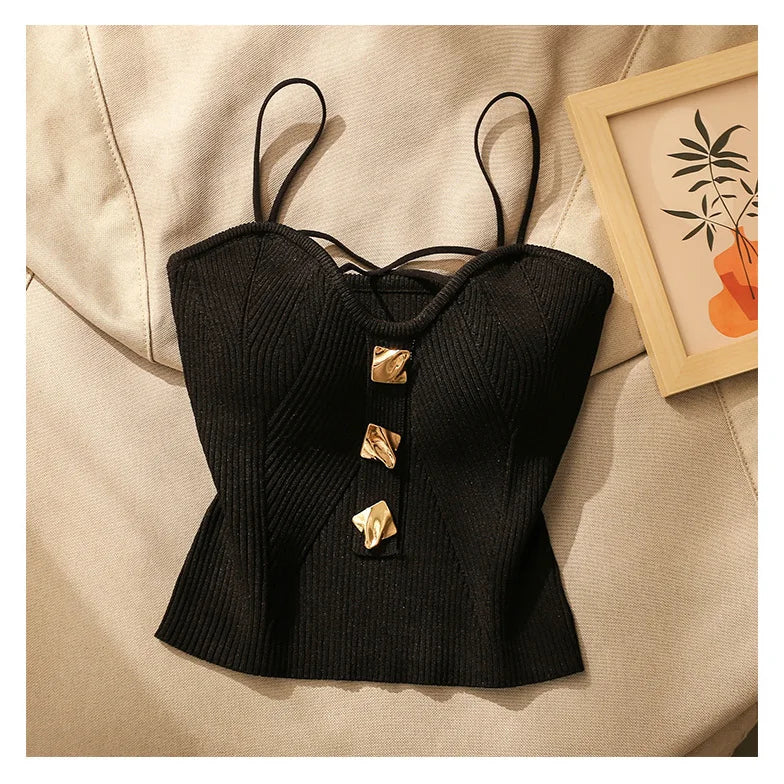 French Style Cross-knit Suspender Camisole Slim High-end Bottom Bandeau Top