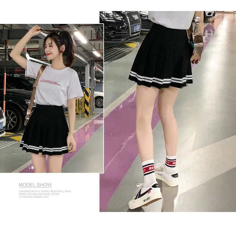 Striped Pleated Elastic Waist Female Sweet Mini Dance Plaid Skirt Y2k