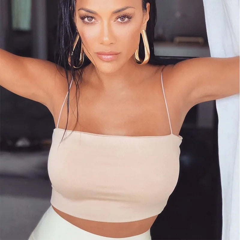 Women Spaghetti Strap Crop Top Sexy Bodycon Sleeveless Cami Tube Top