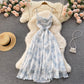 Floral Spaghetti Strap Dress Elastic Ruched Sexy Hollow Backless Party Dress