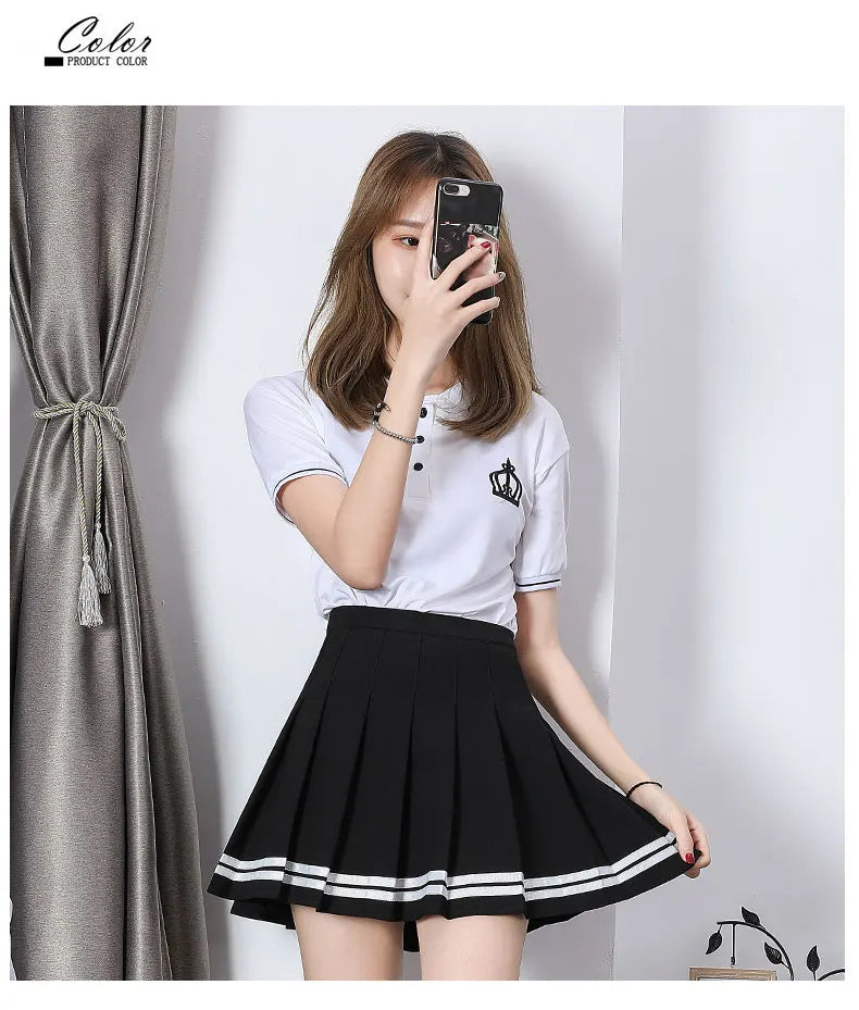 Striped Pleated Elastic Waist Female Sweet Mini Dance Plaid Skirt Y2k