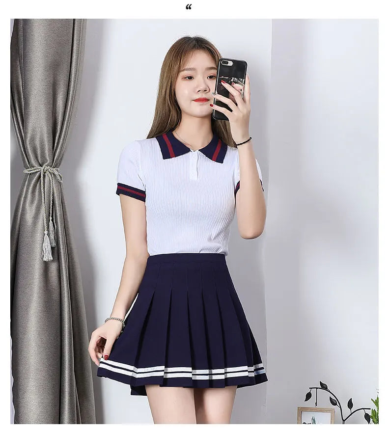 Striped Pleated Elastic Waist Female Sweet Mini Dance Plaid Skirt Y2k