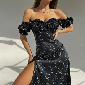 Summer Floral Off Shoulder Puff Sleeve Maxi Dress