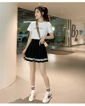 Striped Pleated Elastic Waist Female Sweet Mini Dance Plaid Skirt Y2k