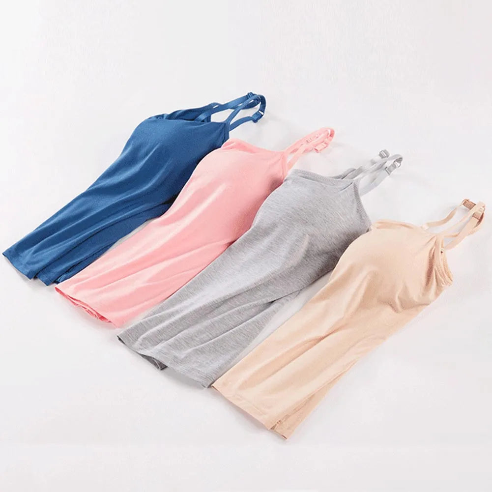 Solid Tank Tops Adjustable Strap Built In Cup Padded Wireless Camisole Camis Vest