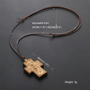 Handmade Rope Chain Necklace Wood Orthodox Cross Pendant Necklace