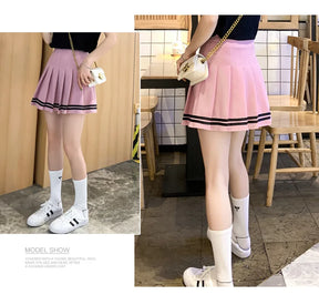 Striped Pleated Elastic Waist Female Sweet Mini Dance Plaid Skirt Y2k