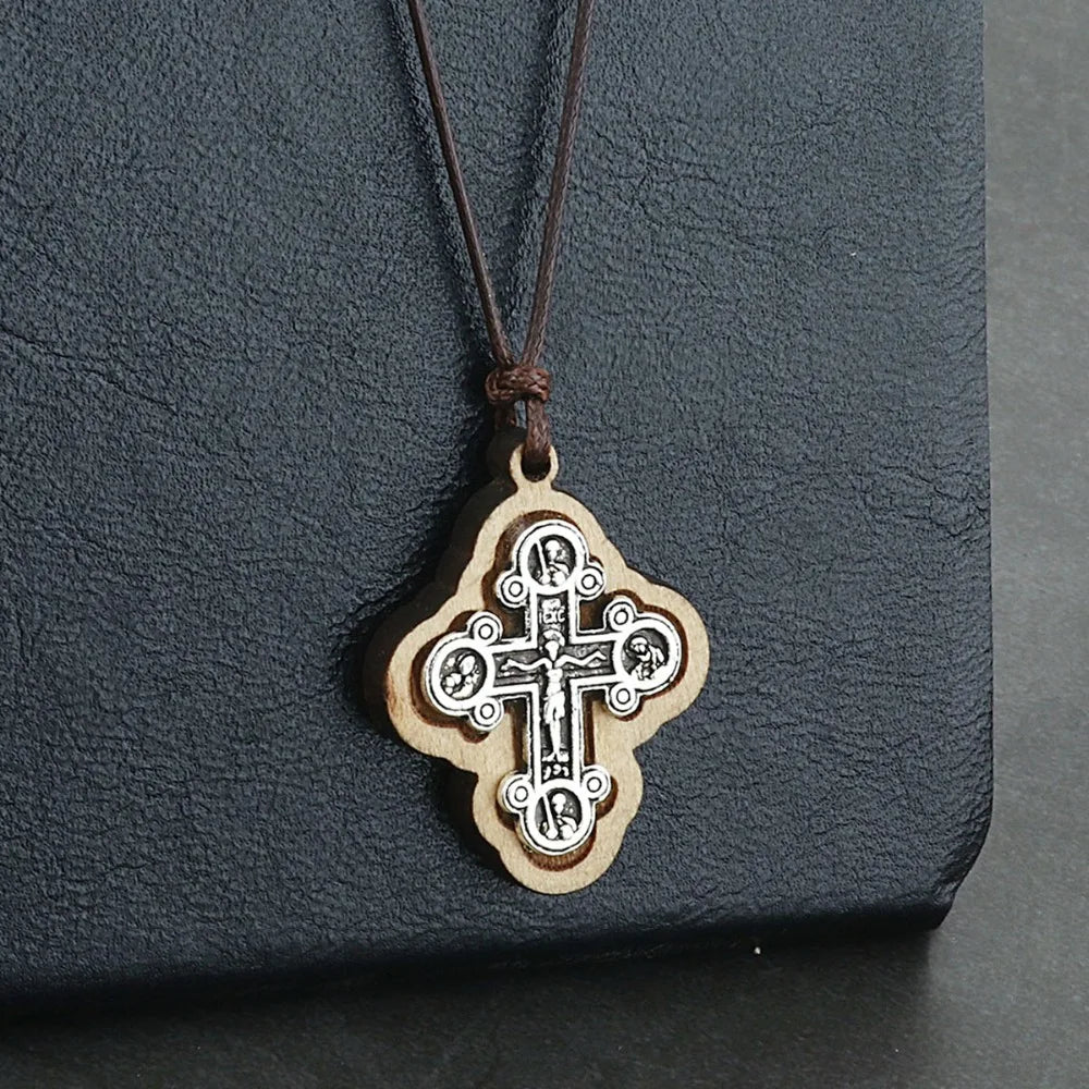 ICXC Wooden Saint Cross Pendant Necklaces