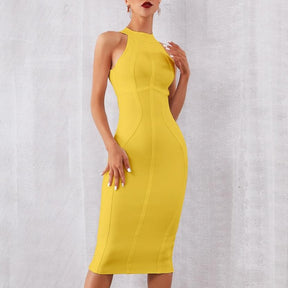 Yellow cocktail midi Dress