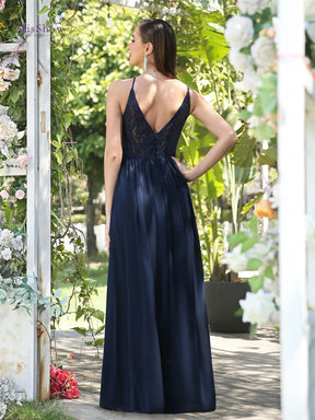 Sexy Backless Spaghetti Straps Halter Neck Lace Evening Dresses