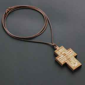 Handmade Rope Chain Necklace Wood Orthodox Cross Pendant Necklace