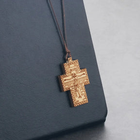 Handmade Rope Chain Necklace Wood Orthodox Cross Pendant Necklace