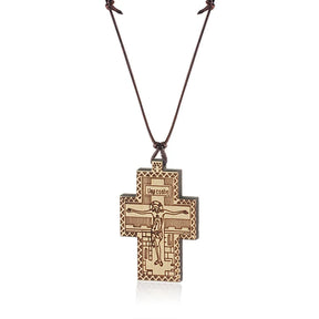 Handmade Rope Chain Necklace Wood Orthodox Cross Pendant Necklace