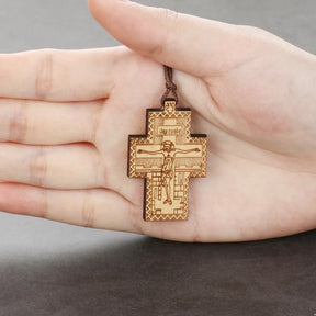 Handmade Rope Chain Necklace Wood Orthodox Cross Pendant Necklace