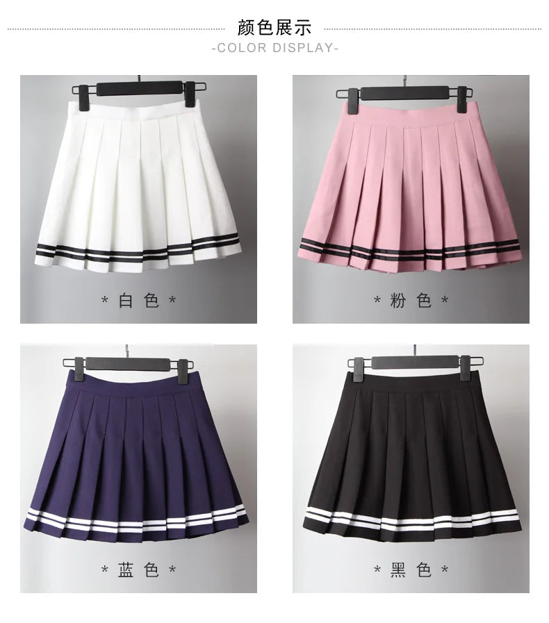 Striped Pleated Elastic Waist Female Sweet Mini Dance Plaid Skirt Y2k