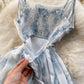 Floral Spaghetti Strap Dress Elastic Ruched Sexy Hollow Backless Party Dress