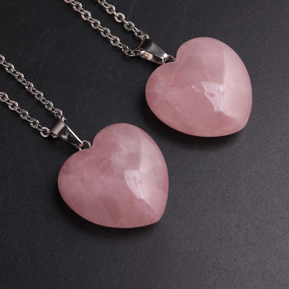 rose quartz pendant Heart Necklace