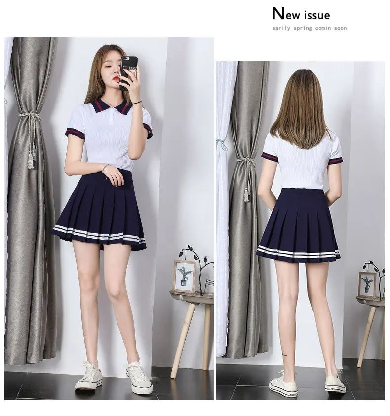 Striped Pleated Elastic Waist Female Sweet Mini Dance Plaid Skirt Y2k