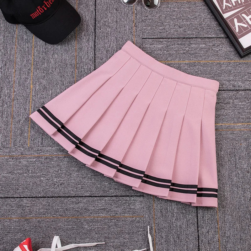 Striped Pleated Elastic Waist Female Sweet Mini Dance Plaid Skirt Y2k