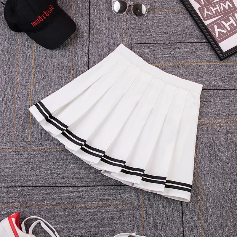 Striped Pleated Elastic Waist Female Sweet Mini Dance Plaid Skirt Y2k