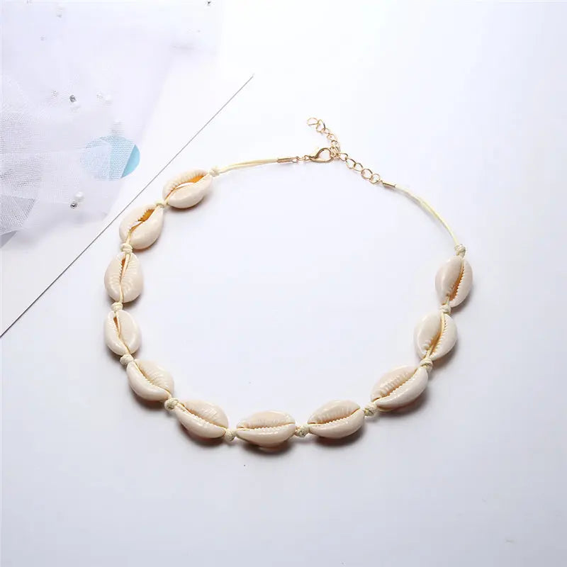 Shell Choker Bohemian Rope Agate Beaded Necklace