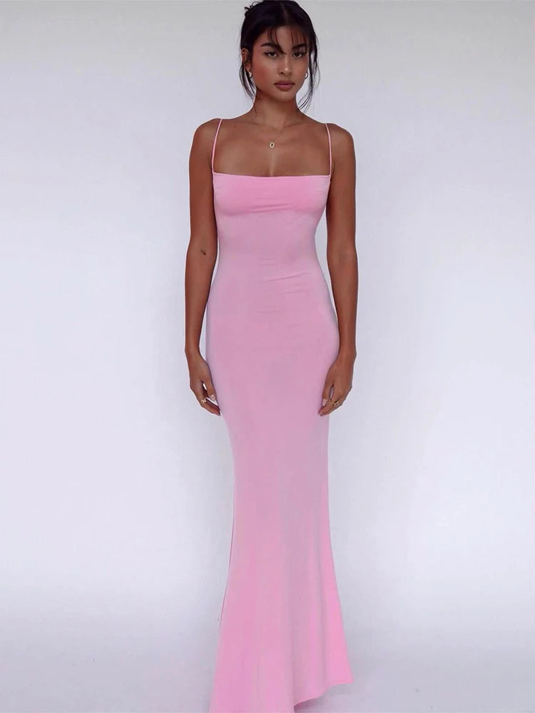 Solid Sleeveless Backless Elegant Sexy Bodycon Y2K Maxi Prom Dress