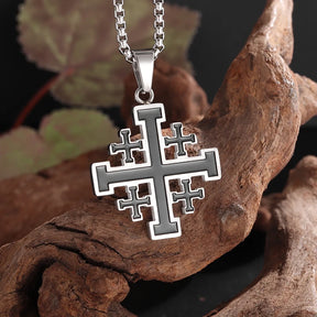 Jerusalem Stainless Steel Cross Necklace Templar Pendant for Men Vintage Christian Statement Jewelry