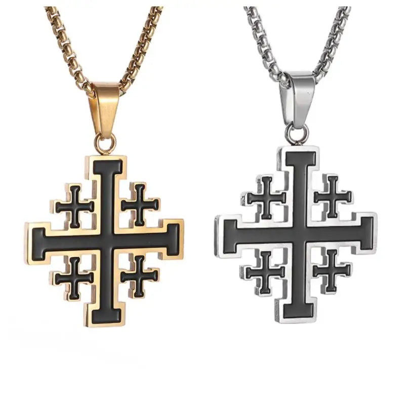 Jerusalem Stainless Steel Cross Necklace Templar Pendant for Men Vintage Christian Statement Jewelry