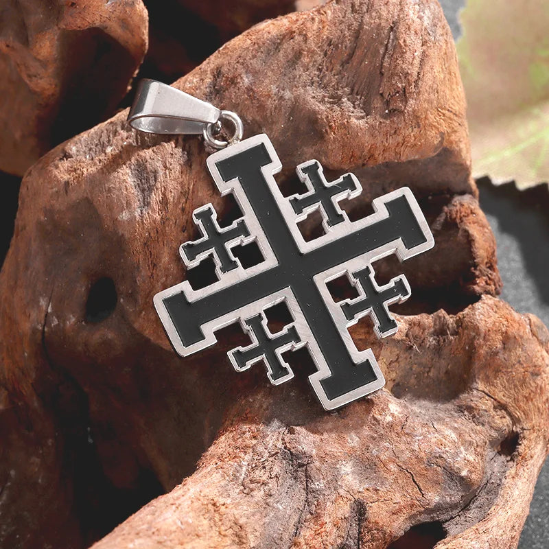 Jerusalem Stainless Steel Cross Necklace Templar Pendant for Men Vintage Christian Statement Jewelry