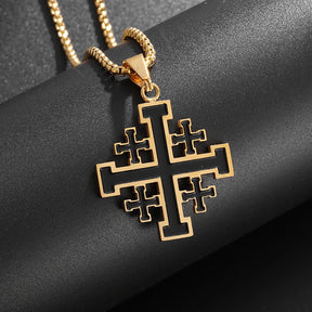 Jerusalem Stainless Steel Cross Necklace Templar Pendant for Men Vintage Christian Statement Jewelry