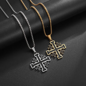 Jerusalem Stainless Steel Cross Necklace Templar Pendant for Men Vintage Christian Statement Jewelry