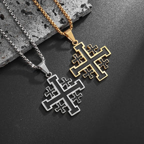 Jerusalem Stainless Steel Cross Necklace Templar Pendant for Men Vintage Christian Statement Jewelry