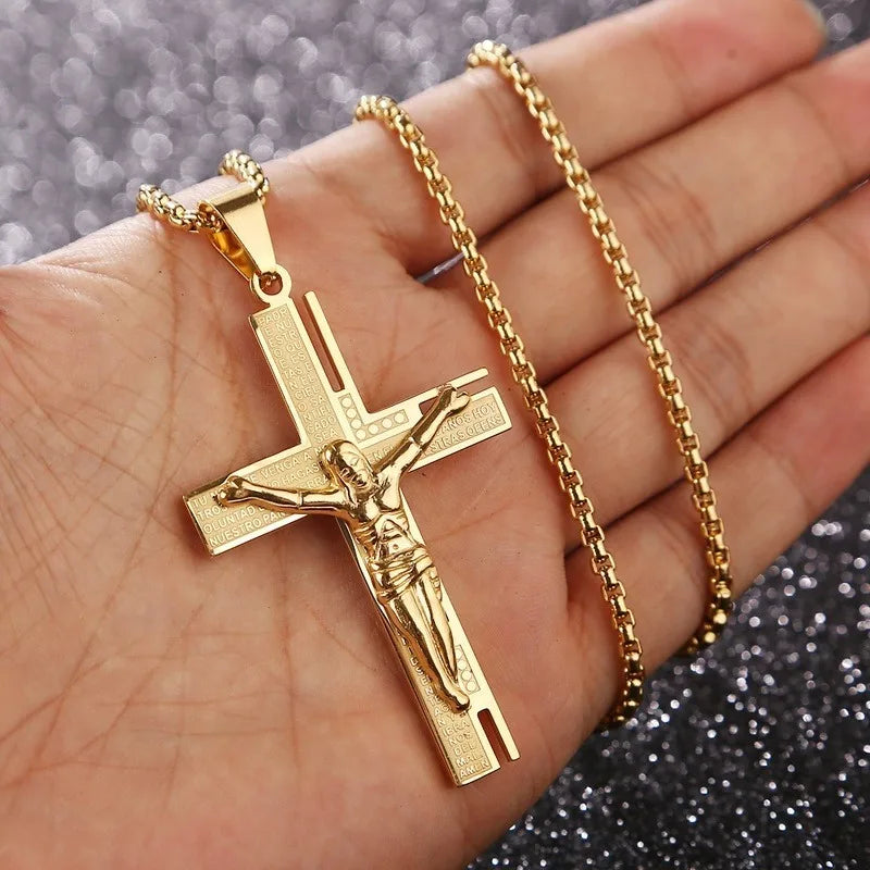 Jesus Christ Cross Necklace Gold Color Cross