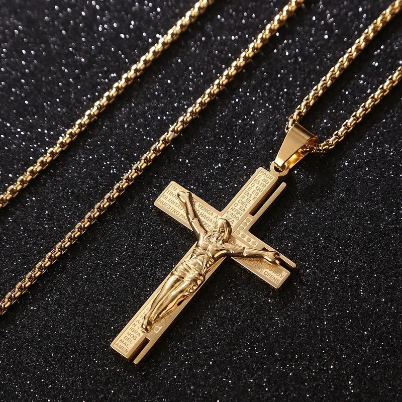 Jesus Christ Cross Necklace Gold Color Cross