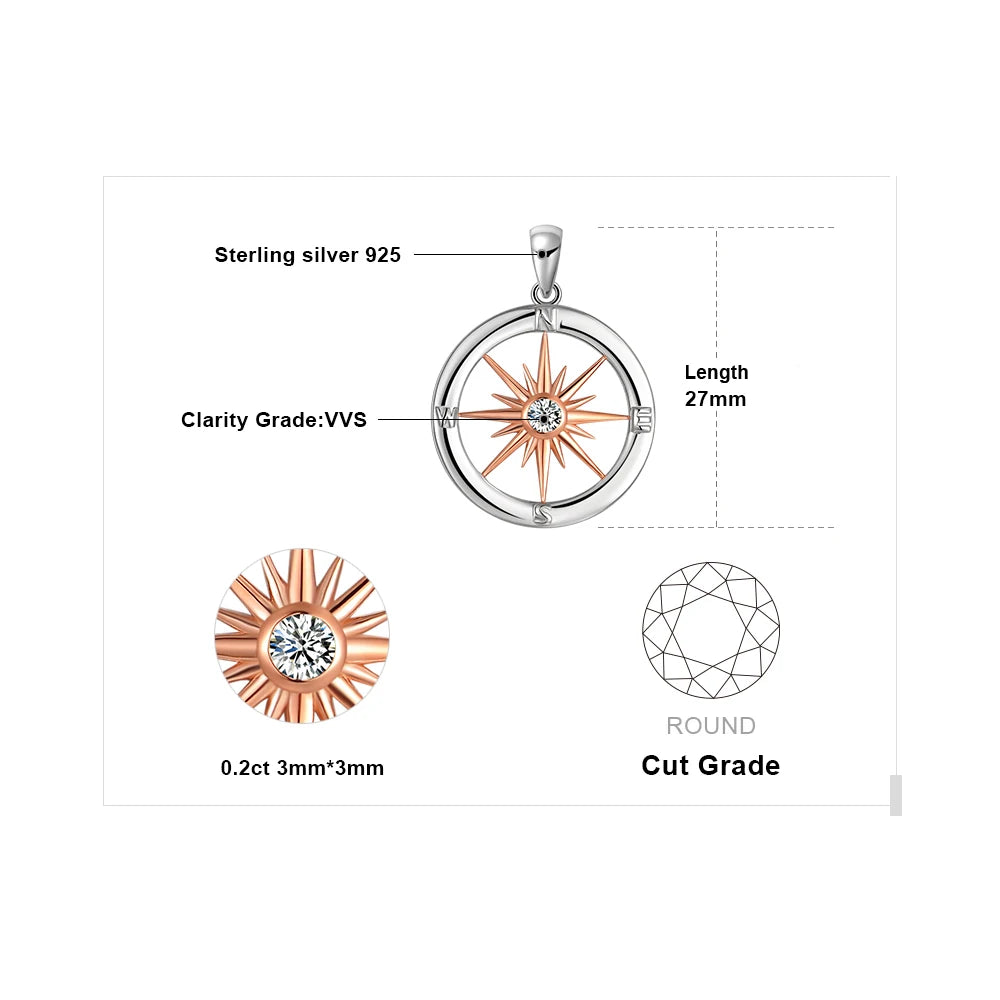 Sun Star Compass Necklace Circle Rose Gold Cubic Zirconia Pendant