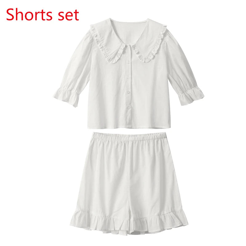 Lace Up Doll Collar Shirt Skirt Sets Short Puff Sleeve Top Suit Pleat Mini Skirts