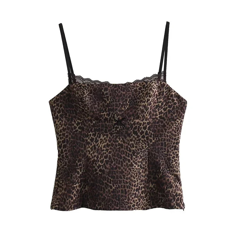 Leopard Print Sling Women Sexy Tube Top Sleeveless Backless Lace Slim Tanks Tops