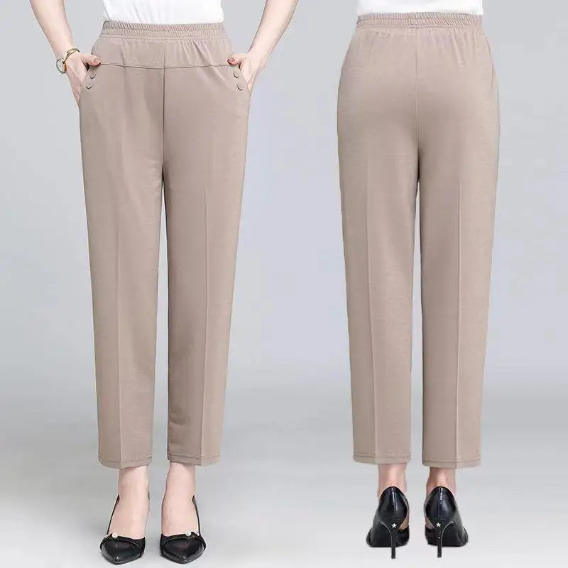 Spring Summer Pants Thin Elastic Waist Loose Cotton