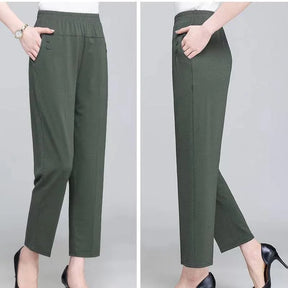 Spring Summer Pants Thin Elastic Waist Loose Cotton