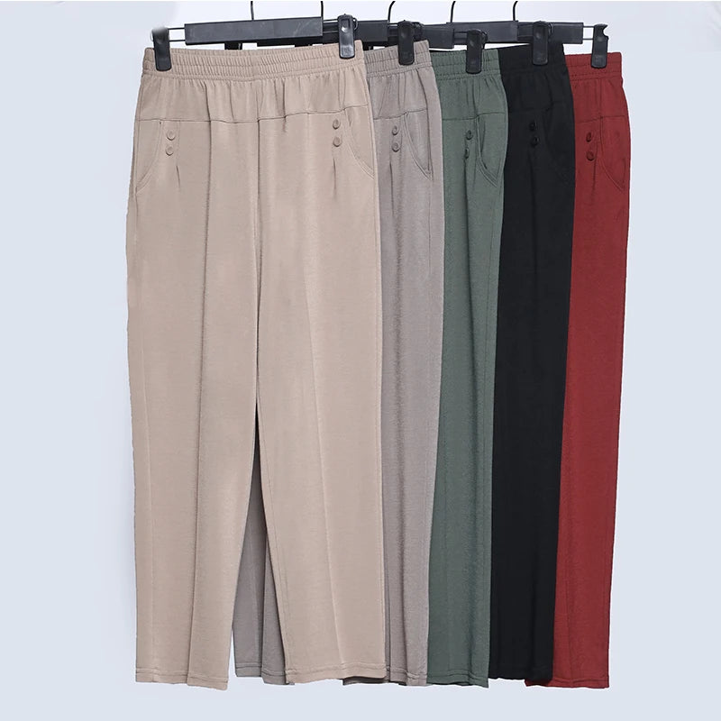 Spring Summer Pants Thin Elastic Waist Loose Cotton