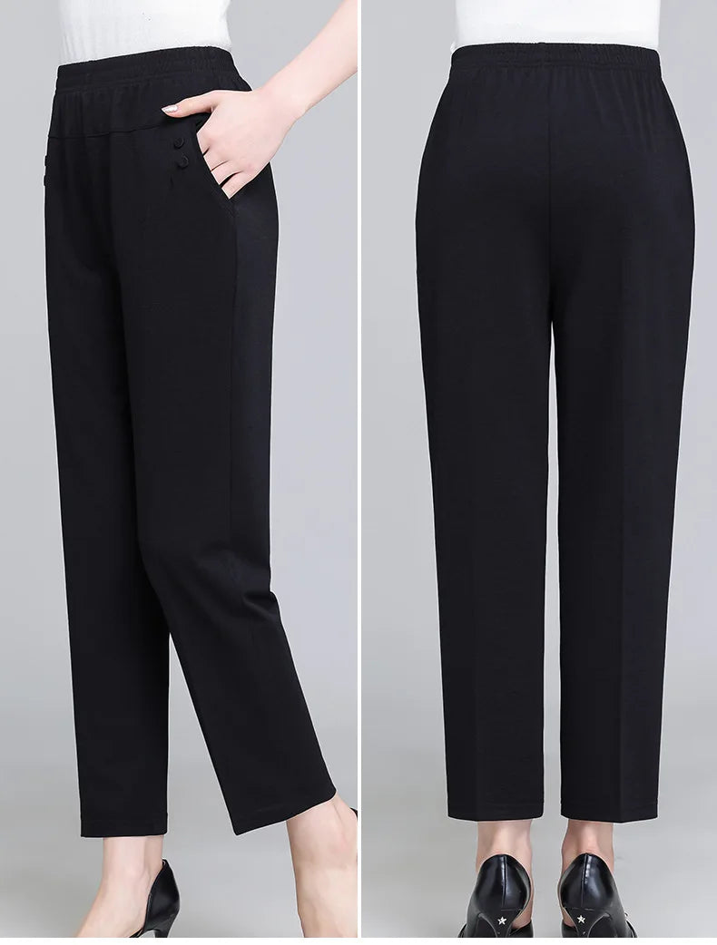 Spring Summer Pants Thin Elastic Waist Loose Cotton