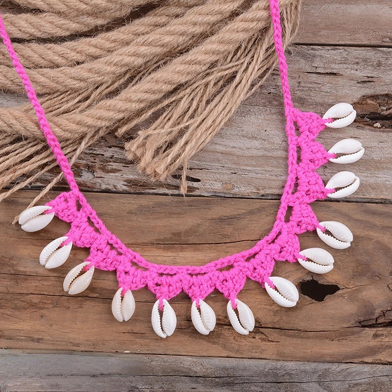 Shell Choker Necklace Natural Sea Cowrie Shell Rope Chain Choker Necklace