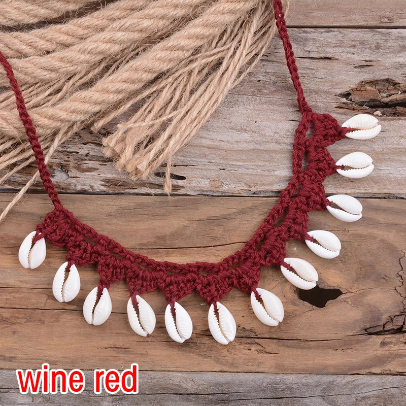 Shell Choker Necklace Natural Sea Cowrie Shell Rope Chain Choker Necklace