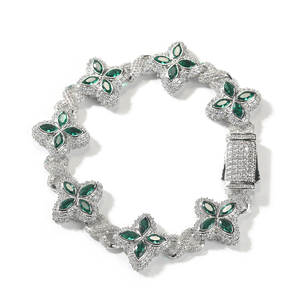 Hip-hop zircon colored infinite four-leaf clover bracelet