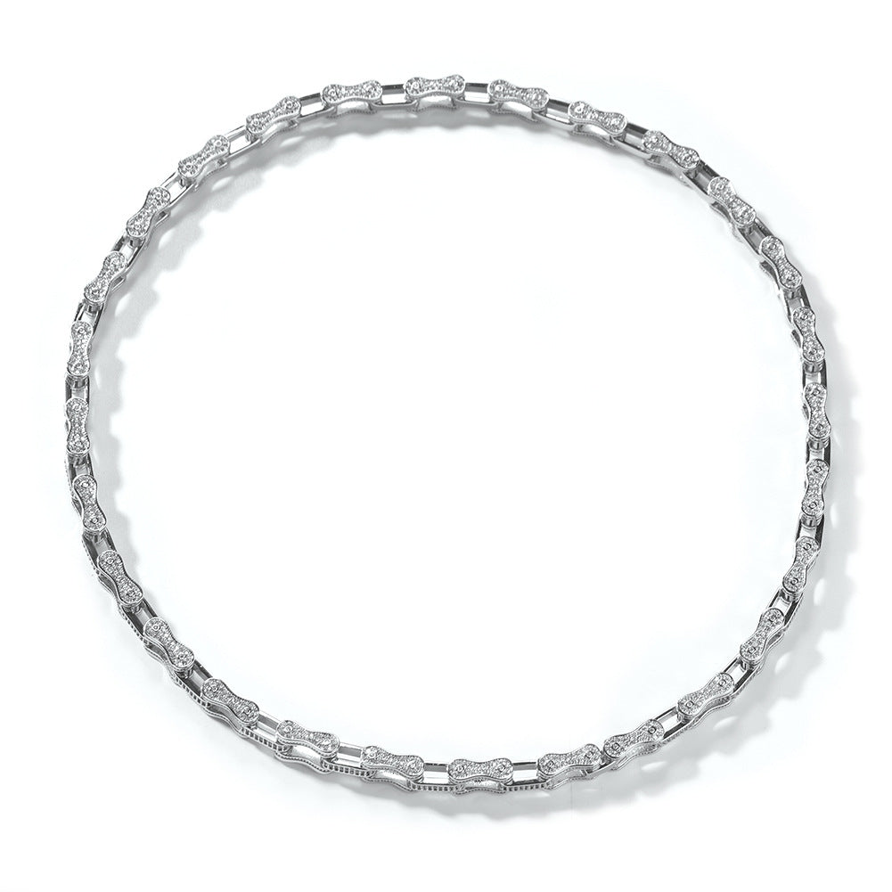 Hip Hop Rhinestone 5mm Bicycle Chain Necklace